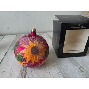 Vintage radko sunnyside‎ sunflower flower ball glass ornament Xmas tree large